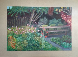 Bloeiende tuin, Cobra op masonite, 60x90 + lijst 70x100